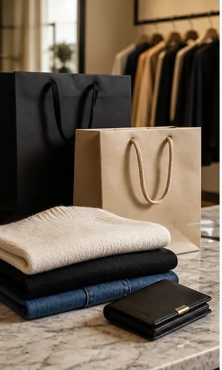 Folded premium clothing and shopping bags